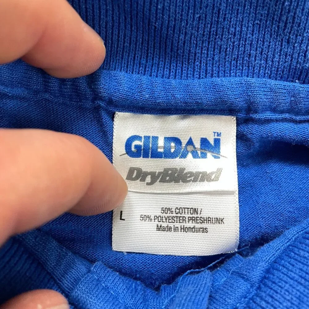 Gildan Dry Blend Polo Shirt Mens Large Blue Collared Child Nutriotion Logo Rugby